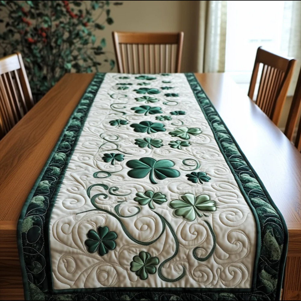 Shamrock Patrick's Day Quilt Table Runner Unique Idea Gift For Irish