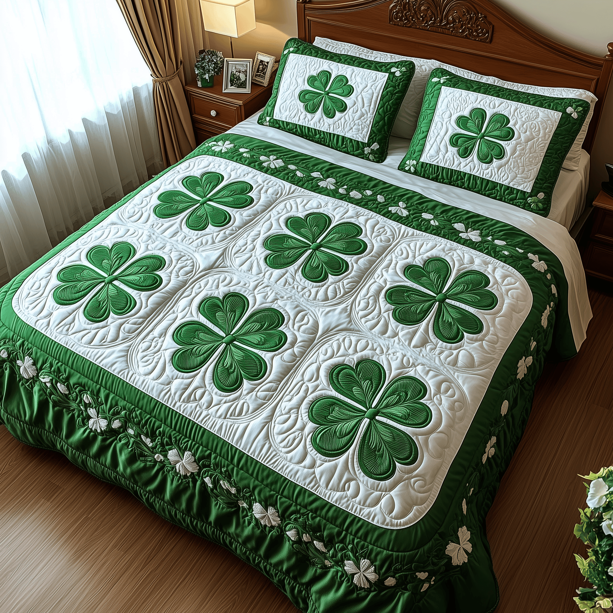 Shamrock Quilted Bedding Set St Patrick's Day Duvet Cover Father's Day Gifts For Husband