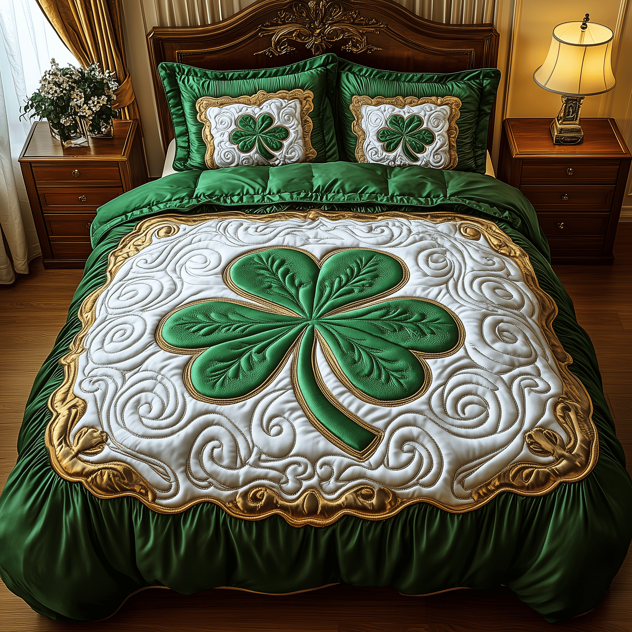 Shamrock Quilted Bedding Set St Patrick's Day Duvet Cover Father'sDay Present Ideas