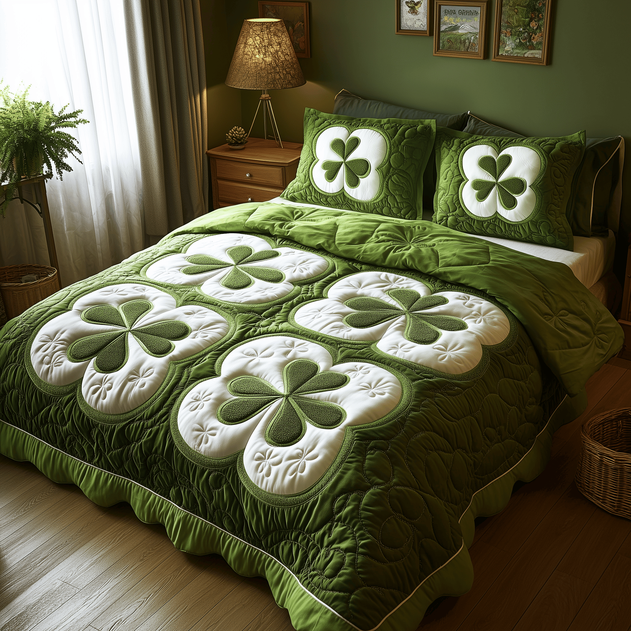 Shamrock Quilted Bedding Set St Patrick's Day Duvet Cover Great Gifts For Dad