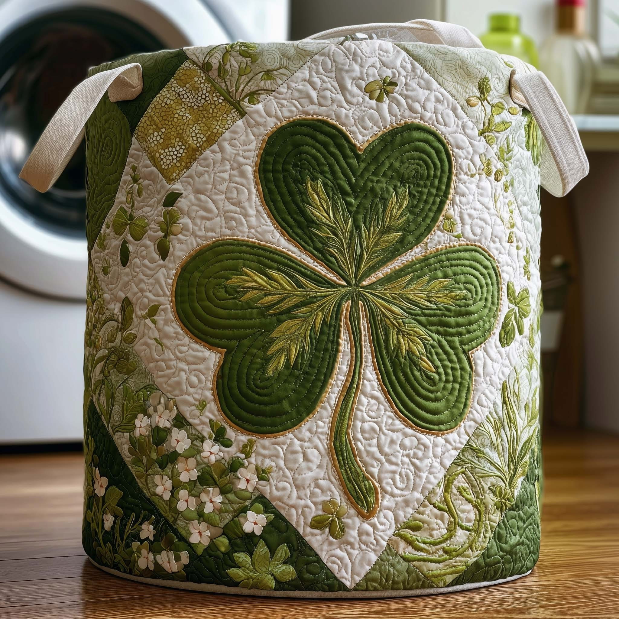 Shamrock Quilted Laundry Basket St Patrick's Day Themed Storage Basket Gifts For Mom