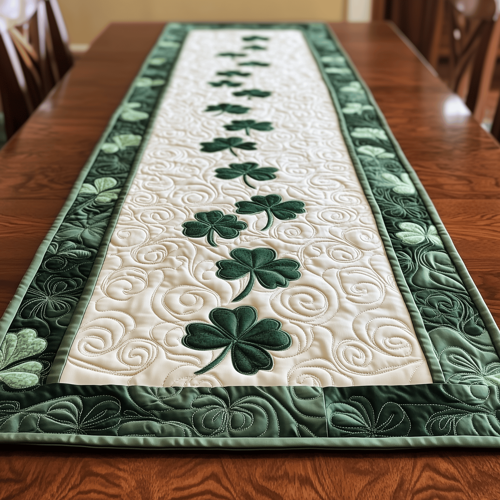 Shamrock Quilted Table Runner Patrick's Day Gift For Girlfriend