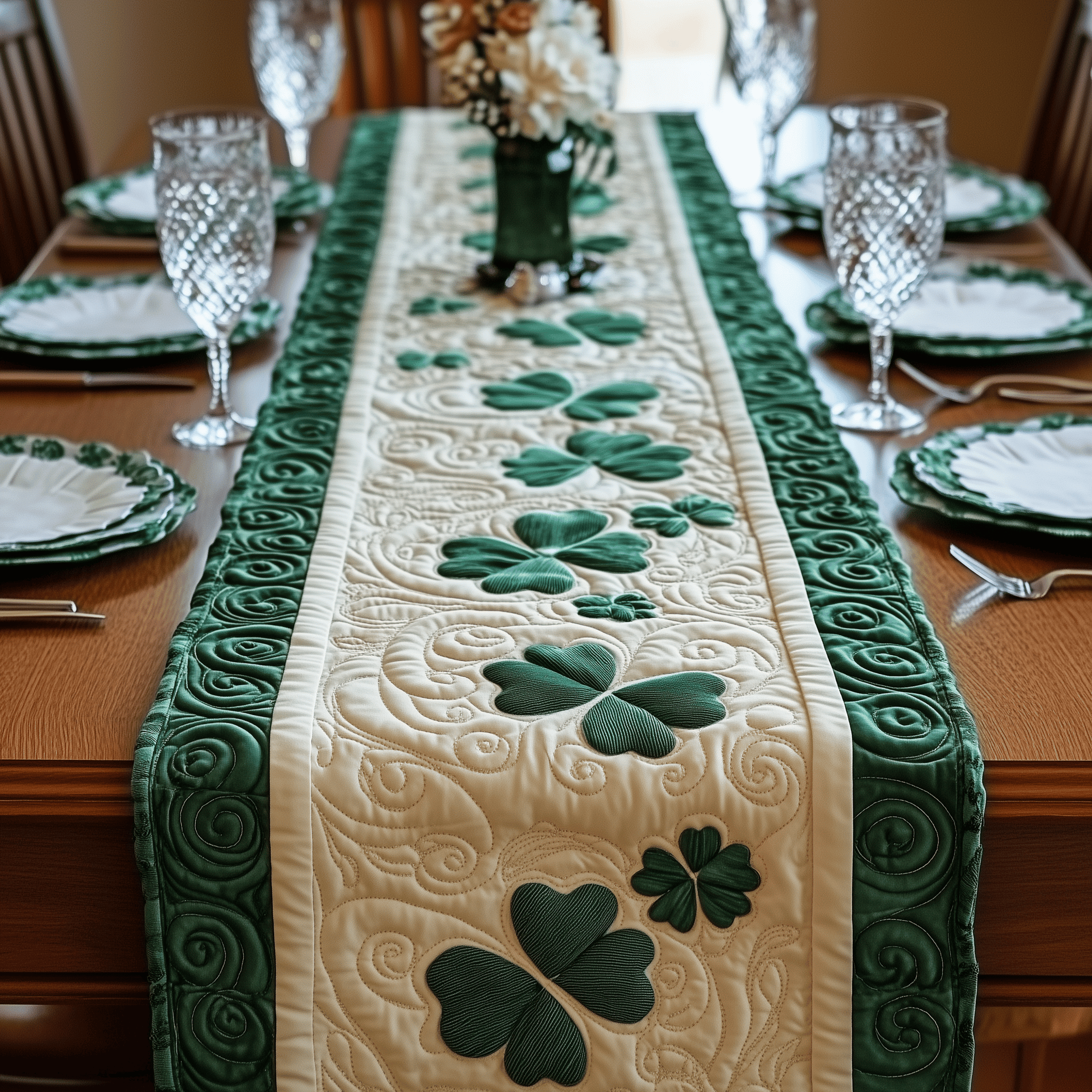 Shamrock Quilted Table Runner Patrick's Day Gift For Mom