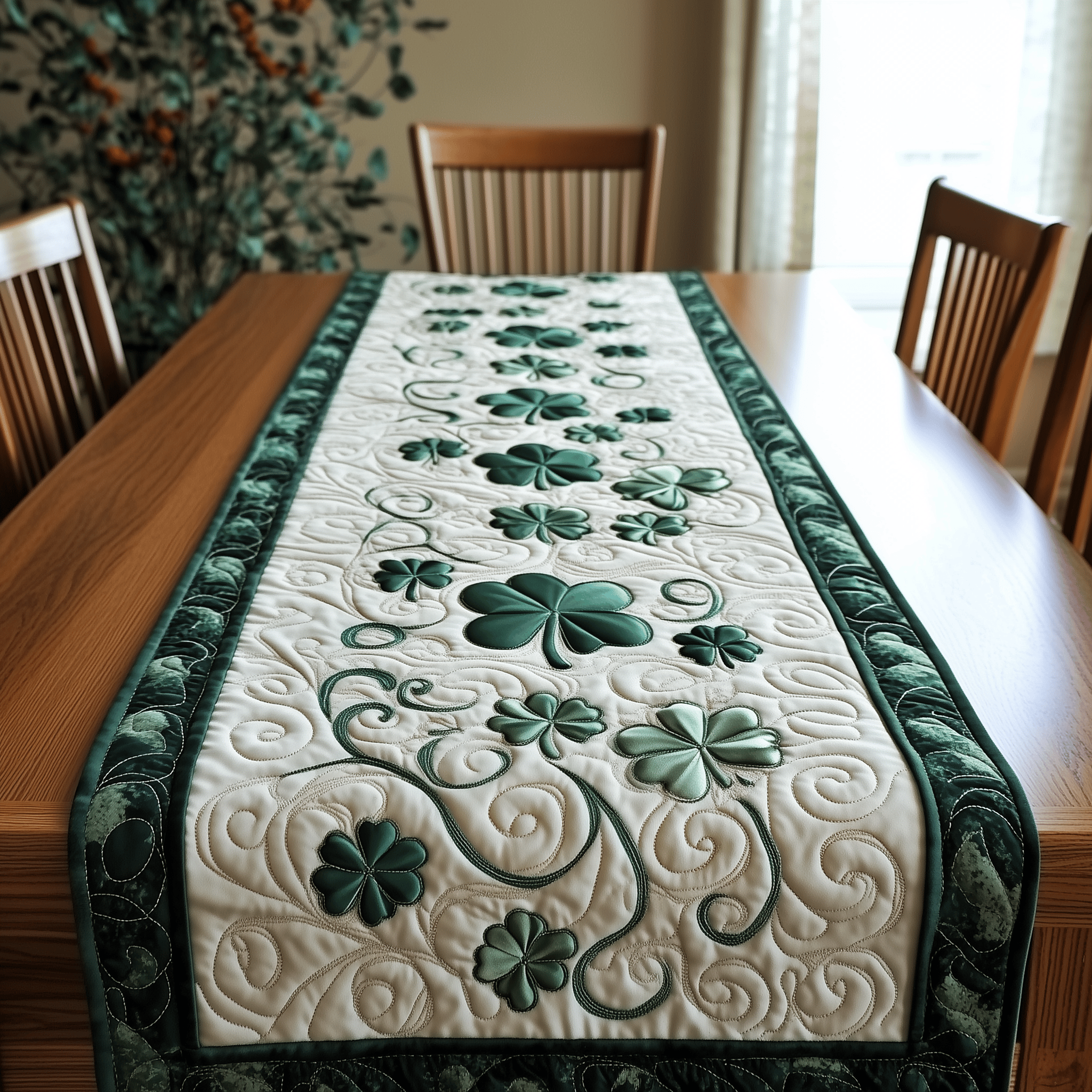 Shamrock Quilted Table Runner Patrick's Day Gift For Wife