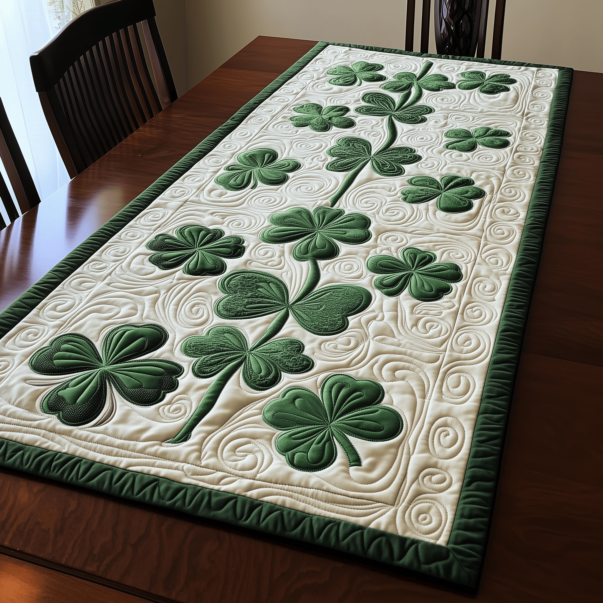 Shamrock Quilted Table Runner Patrick's Day Perfect Gift For Girlfriend