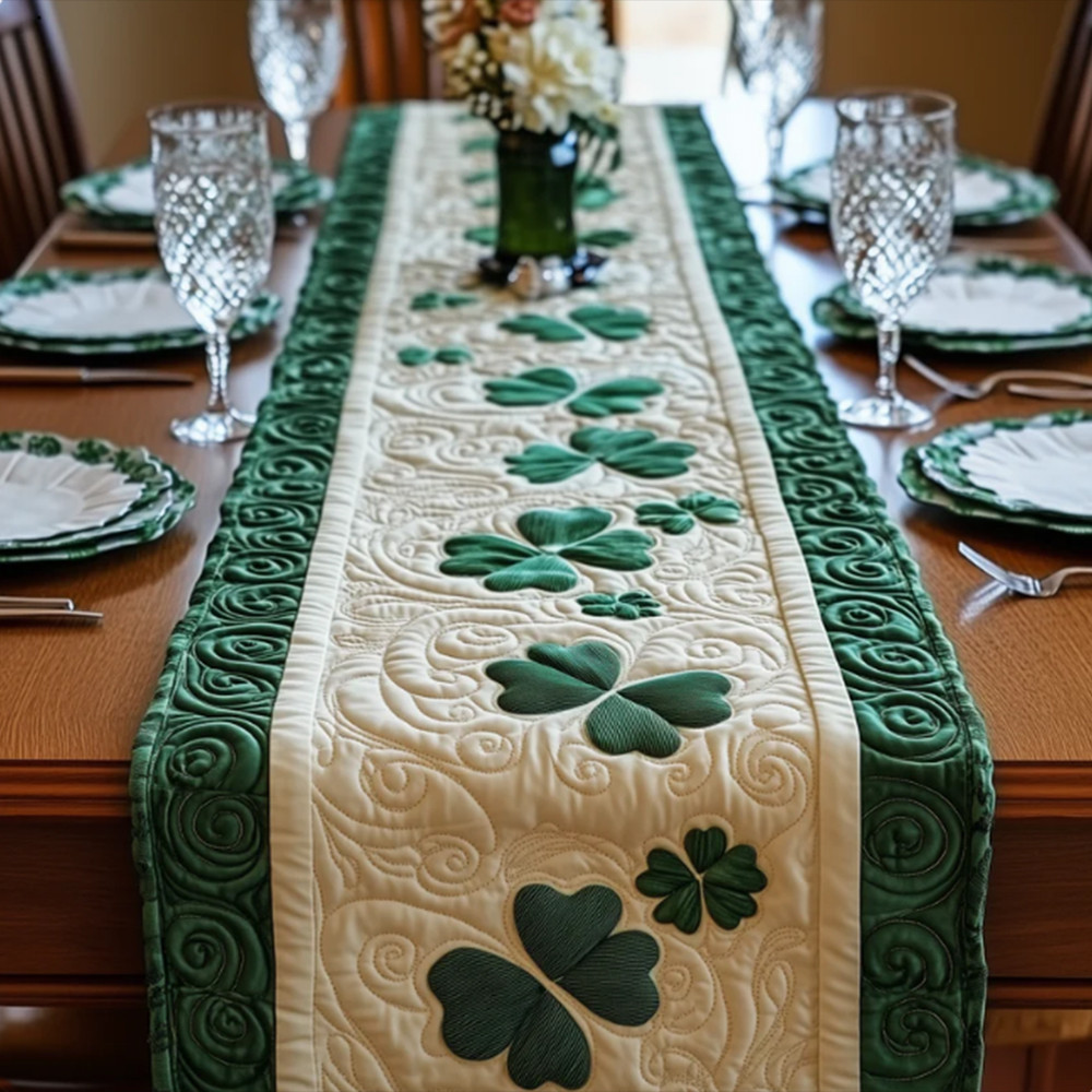 Shamrock St Patrick's Day Quilt Table Runner Unique Idea Gift For Irish