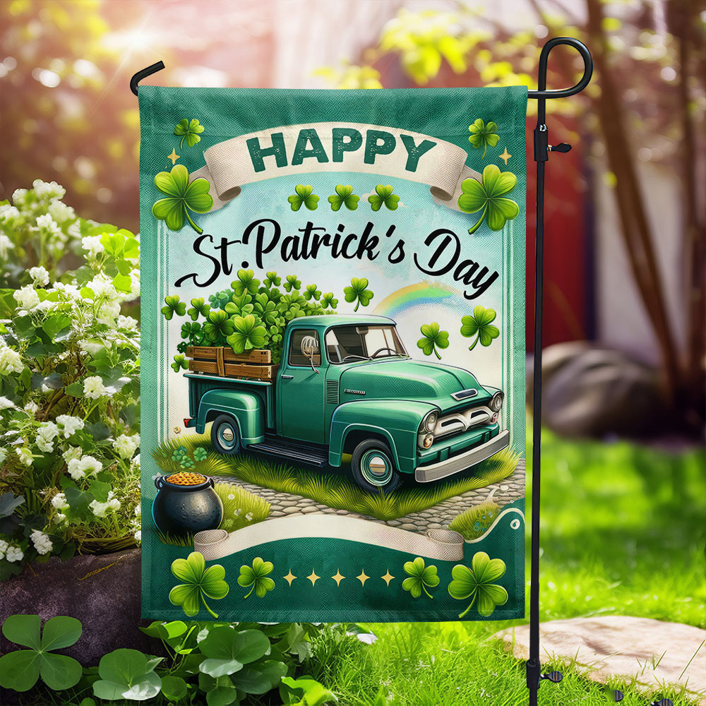 Shamrock Truck Happy St Patrick's Day Flag Saint Paddy's Day Irish Outdoor Decoration Flag