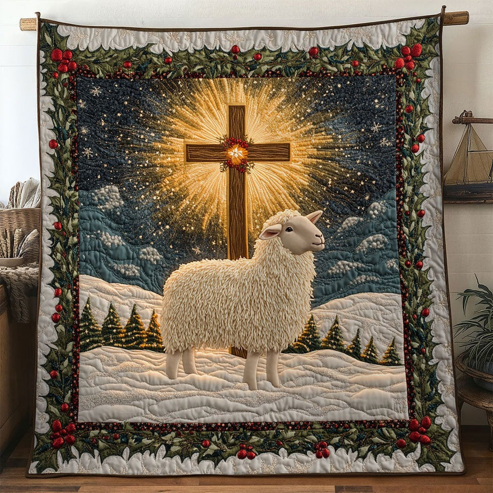 Sheep Christmas Star Quilt Blanket Cross Faith Based Merch Christmas Gifts