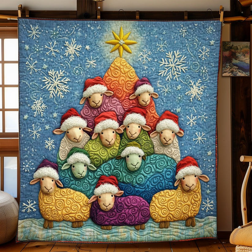 Sheep Christmas Tree Quilt Blanket Cute Animal Throw Blanket Xmas Gifts For Sheep Lovers