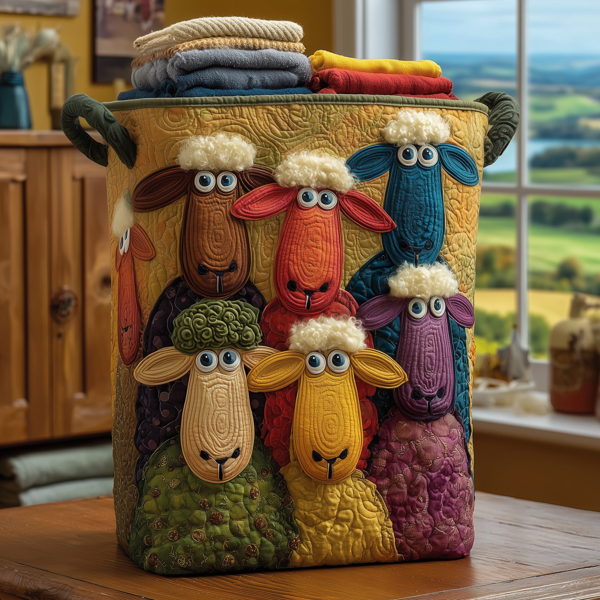 Sheep Heaven Quilted Laundry Basket Charming Gifts For Sheep Lovers