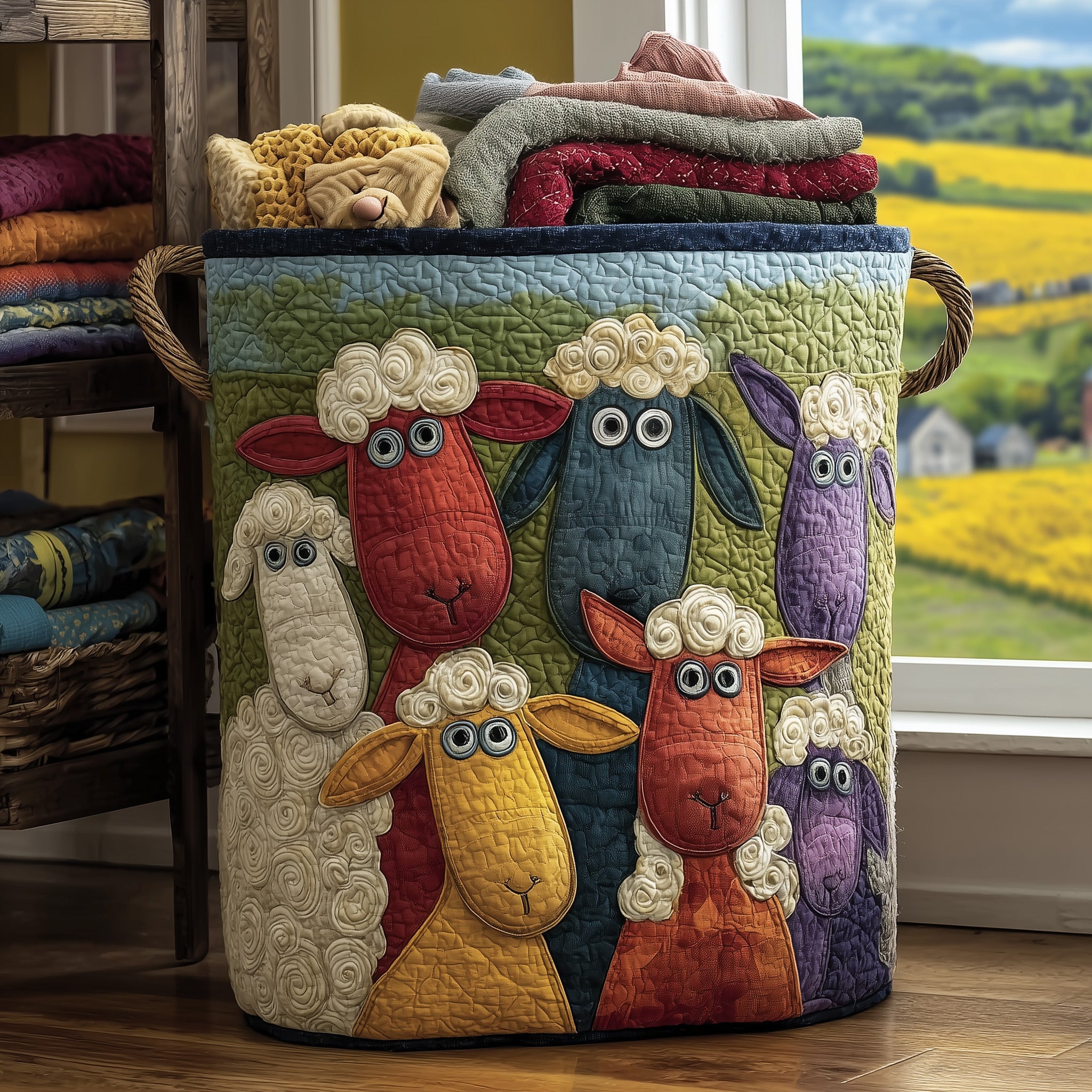 Sheep Heaven Quilted Laundry Basket Cute Colorful Gifts For People Who Love Sheep