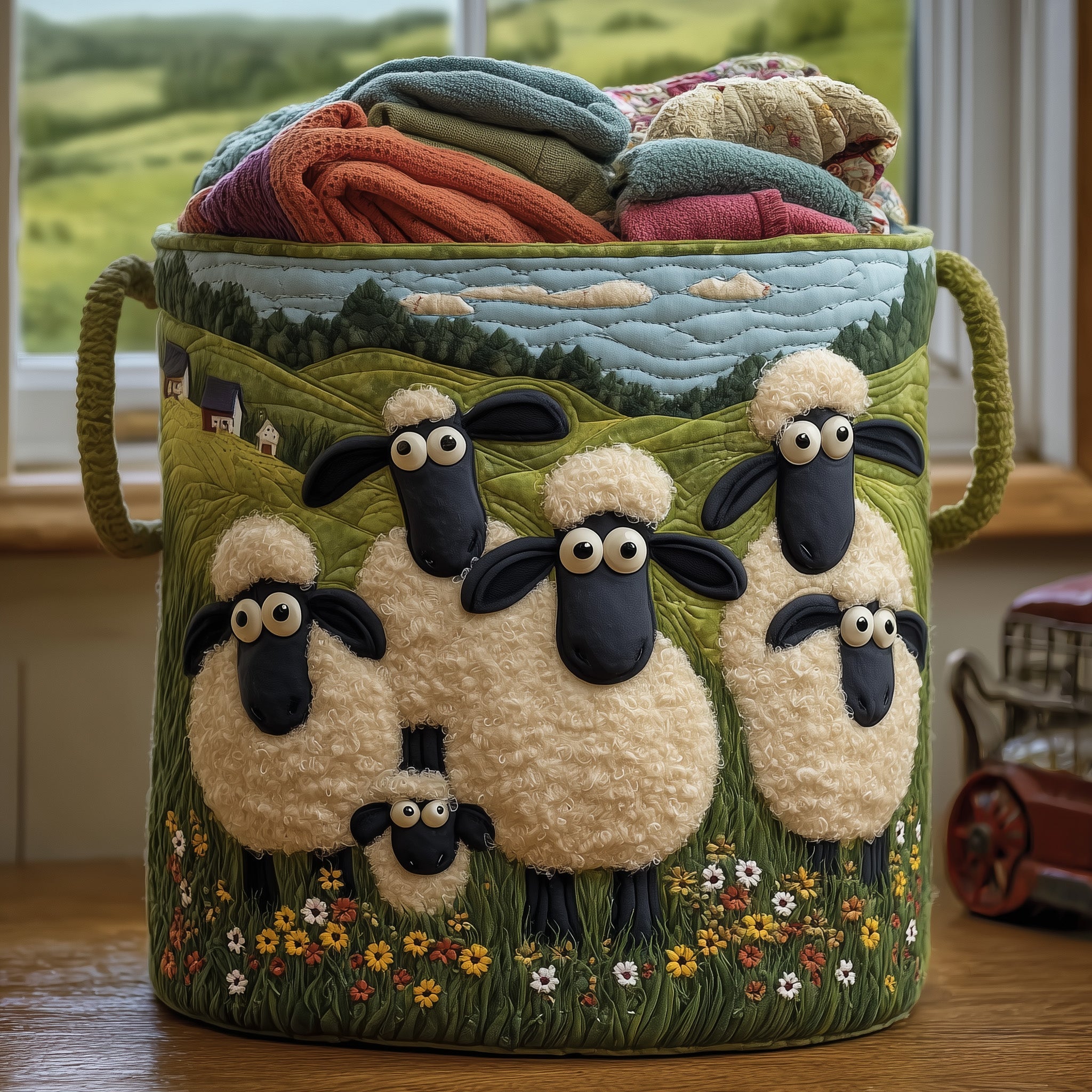 Sheep Heaven Quilted Laundry Basket Ideal Gifts For Sheep Supporters