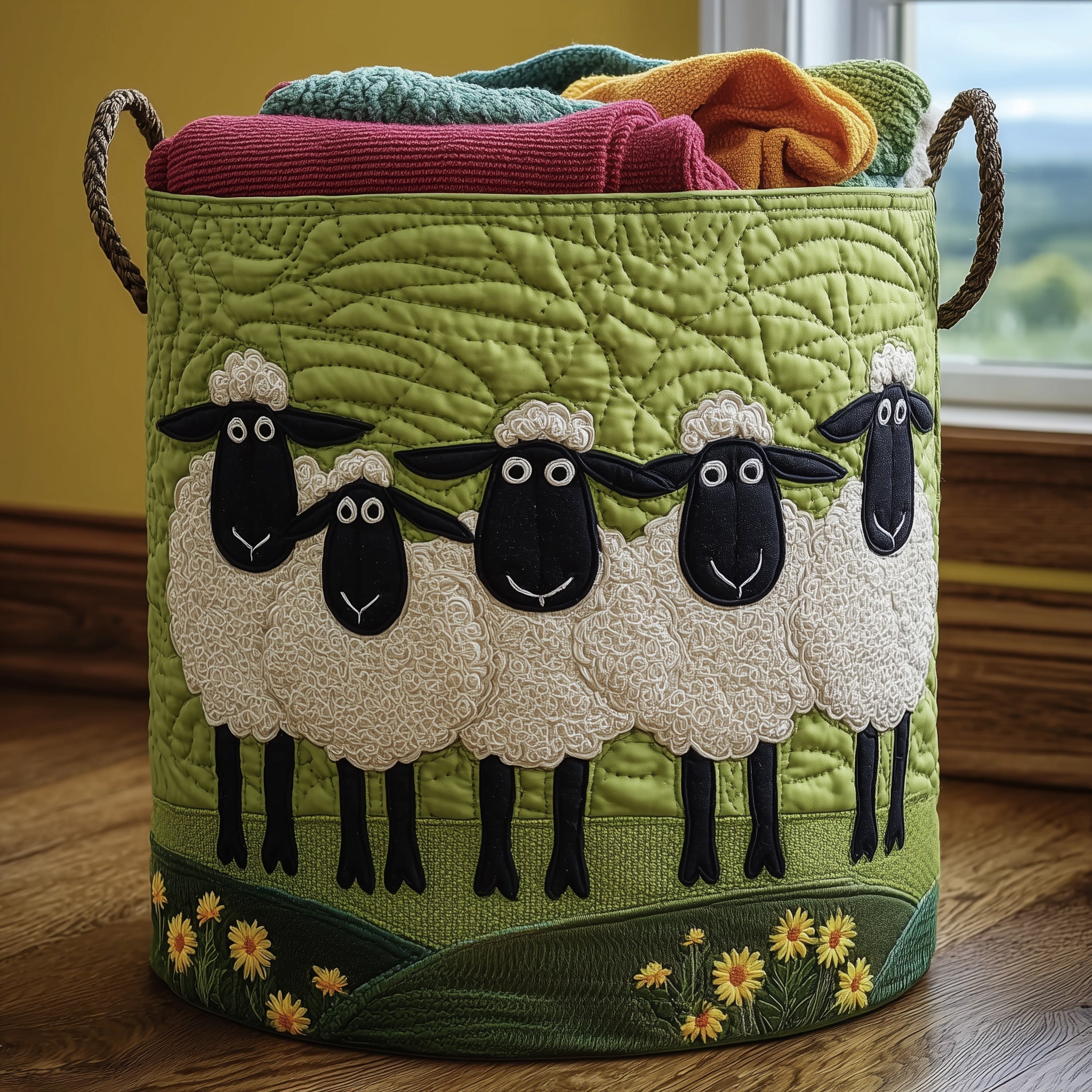 Sheep Heaven Quilted Laundry Basket Lovely Shape Gifts For Sheep Enthusiasts