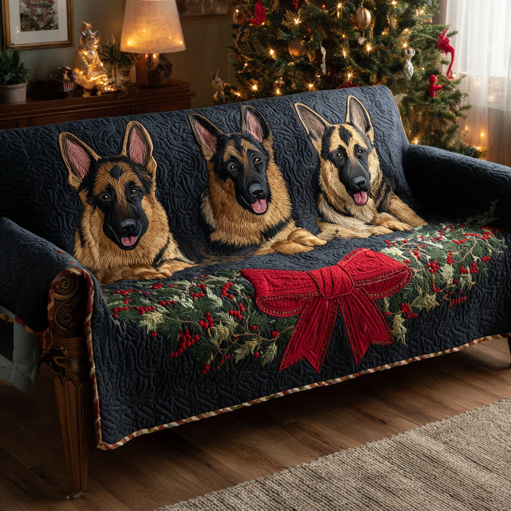 Shepherd Winter Bow Quilted Sofa Cover Couch Seat Covers Gift For German Shepherd Lover