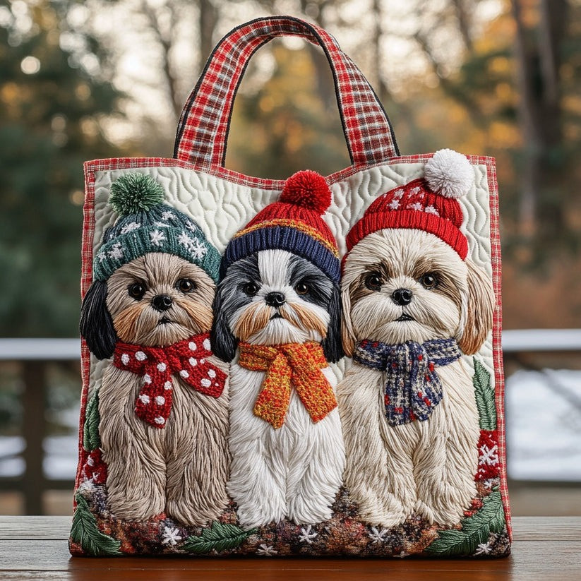 Shih Tzu Little Jolly Quilted Tote Bag Christmas Themed Gifts For Shih Tzu Lovers