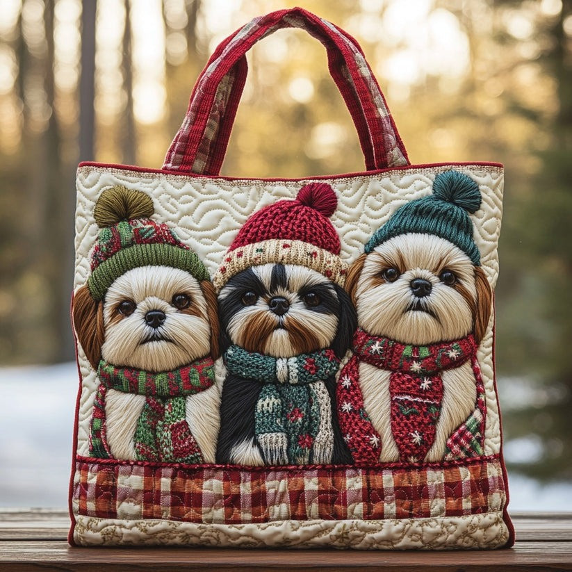 Shih Tzu Puppies Holiday Quilted Tote Bag Christmas Gift Ideas For Shih Tzu Lovers