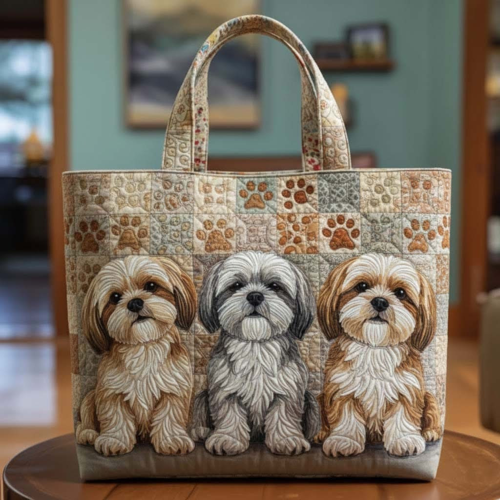 Shih Tzu Quilted Tote Bag Vintage Paw Bag Best Gifts For Shih Tzu Lovers For Her