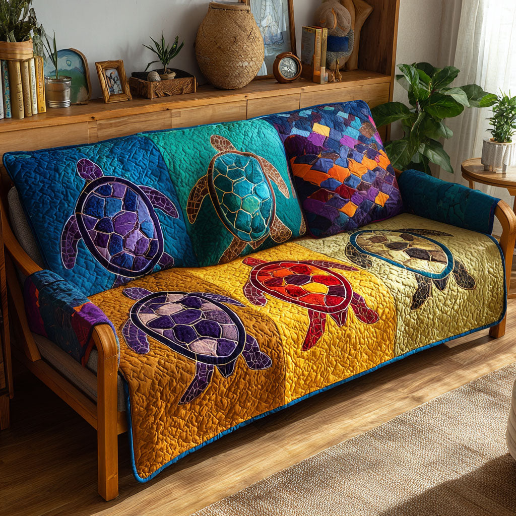 Shimmering Shell Quilted Sofa Cover Sofa Chaise Cover Sea Turtle Stuff