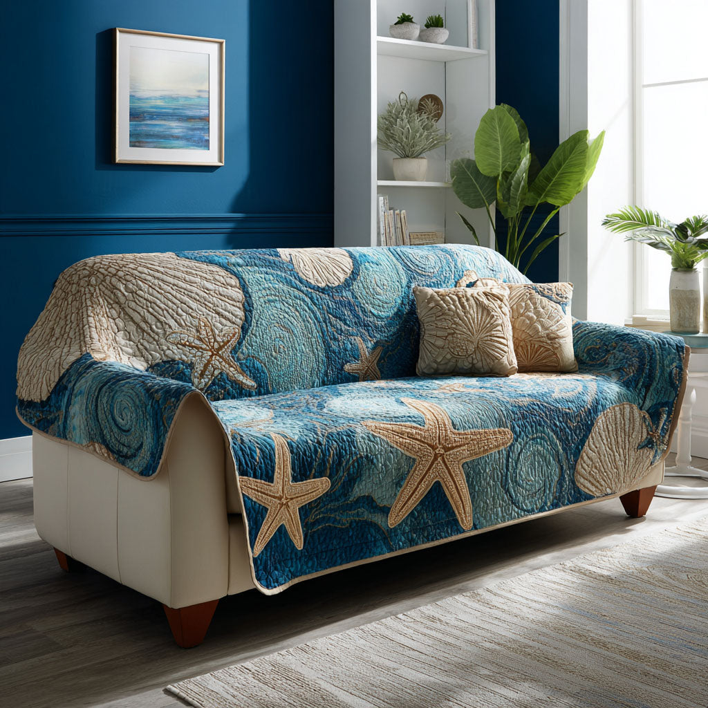 Shoreline Calm Quilted Sofa Cover Sofa Protector Cover Best Gifts For Ocean Lovers