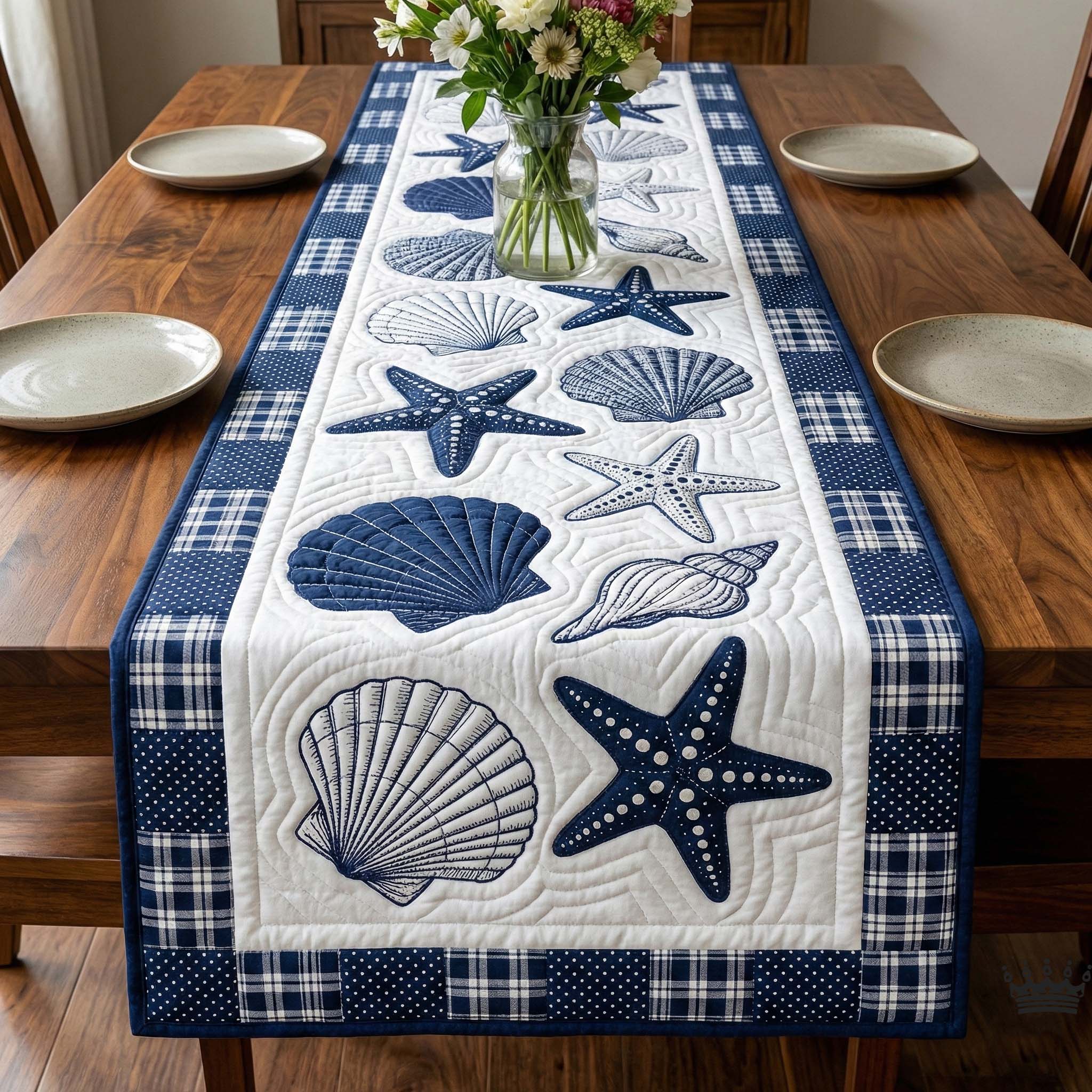 Shoreline Gems Quilted Table Runner Farmhouse Dining Room Decor Gift For Home