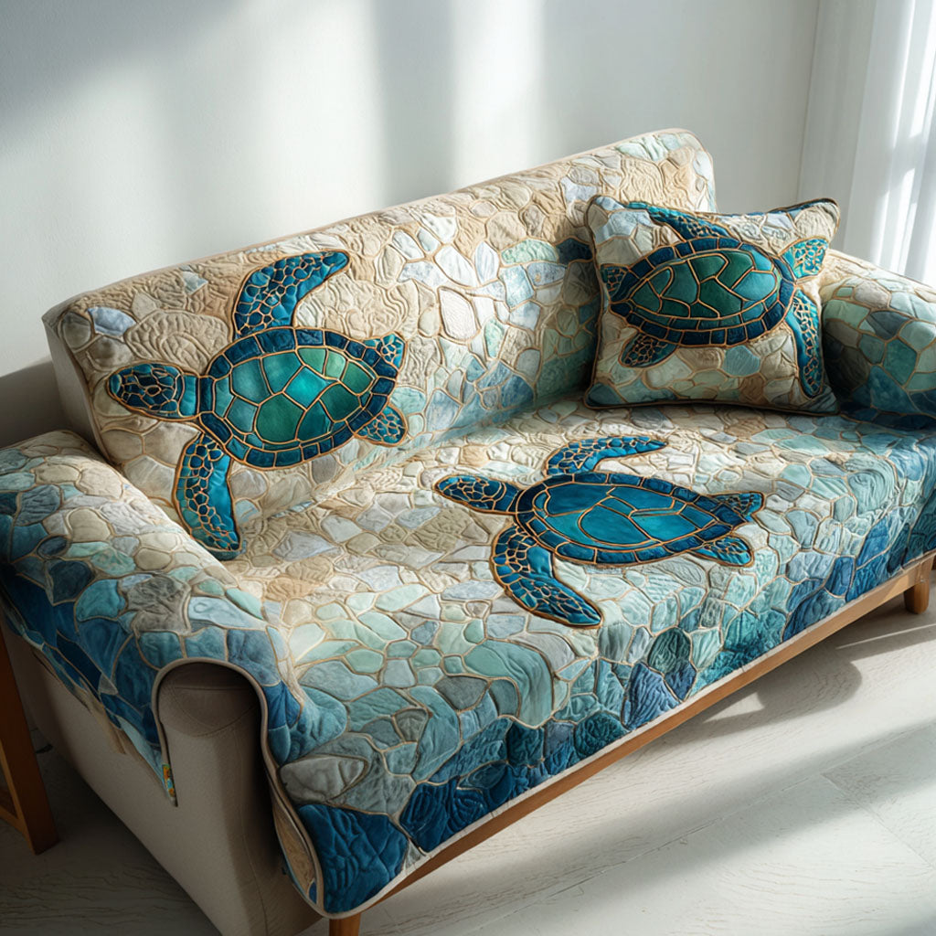 Shoreline Mist Quilted Sofa Cover Holiday Living Decorations Sea Turtle Gifts For Him