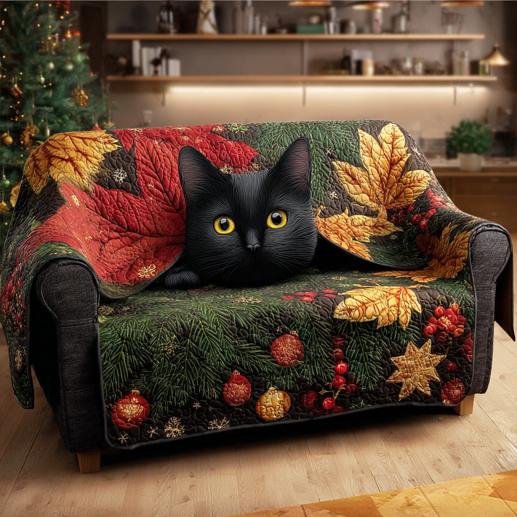 Silent Night Cat Quilted Sofa Cover Santa Sofa Cover Cat Presents For Christmas