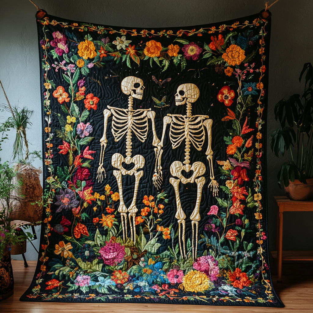 Skeleton Couple Halloween Quilted Blanket Bed Room Decoration Unique Halloween Gifts