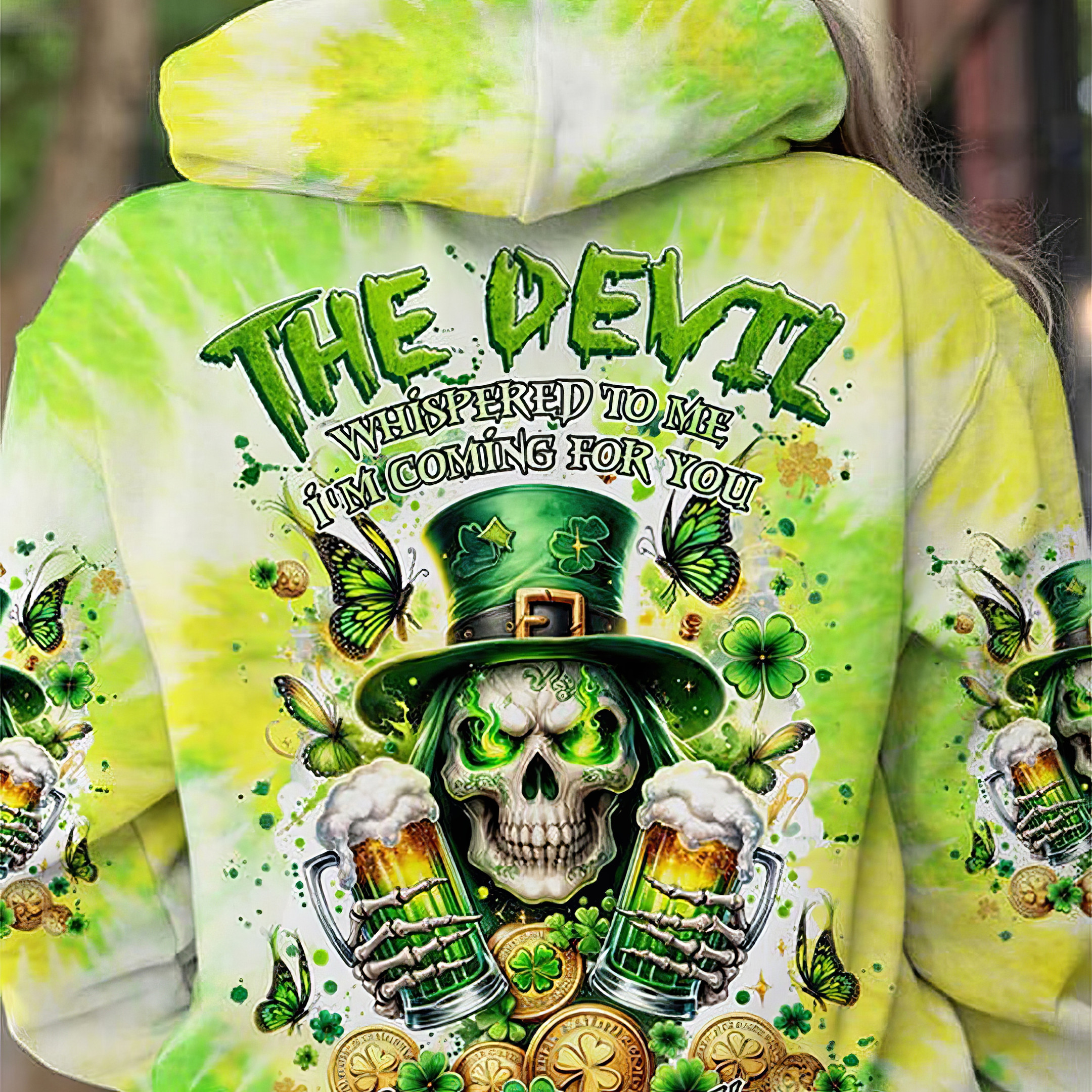 Skull And Beer The Devil Whispered To Me I'M Coming For You Hoodie St Patrick's Day Gifts
