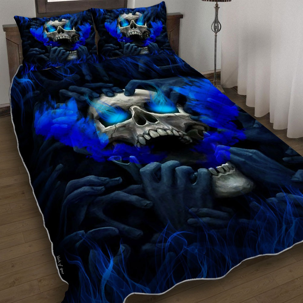 Skull Blue Eyes Screaming Quilt Bedding Set Gothic Bedroom Decor Skull Themed Gifts