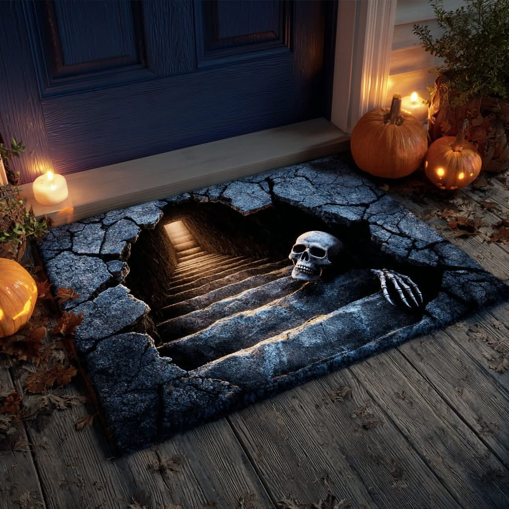 Skull Tomb Descent Halloween Doormat 3D Skeleton Spooky Halloween Decorations Gifts
