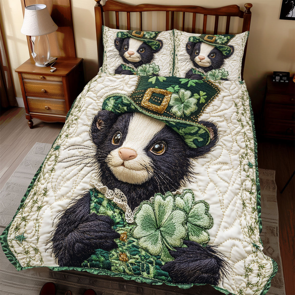 Skunk Patrick Day Duvet Cover Set Quilt Bedding Set Bedspread Saint Patrick'S Day Gift Ideas