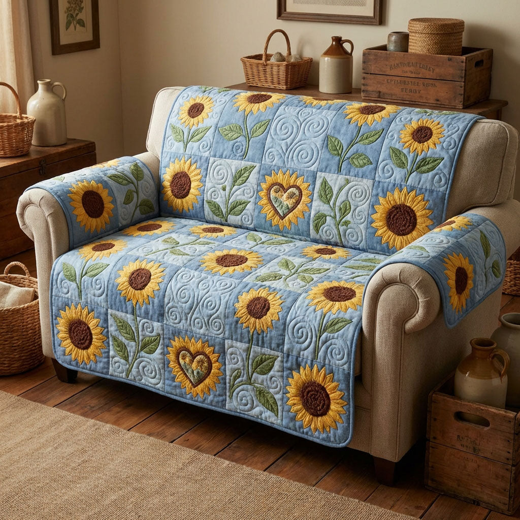 Sky Sun Heart Quilted Sofa Cover Seat Covers For Couches Sunflower Gifts For Her