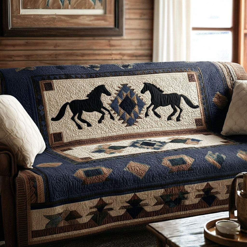 Slate Blue Wild Harmony Quilted Sofa Cover Nice Couch Covers Horse Christmas Presents