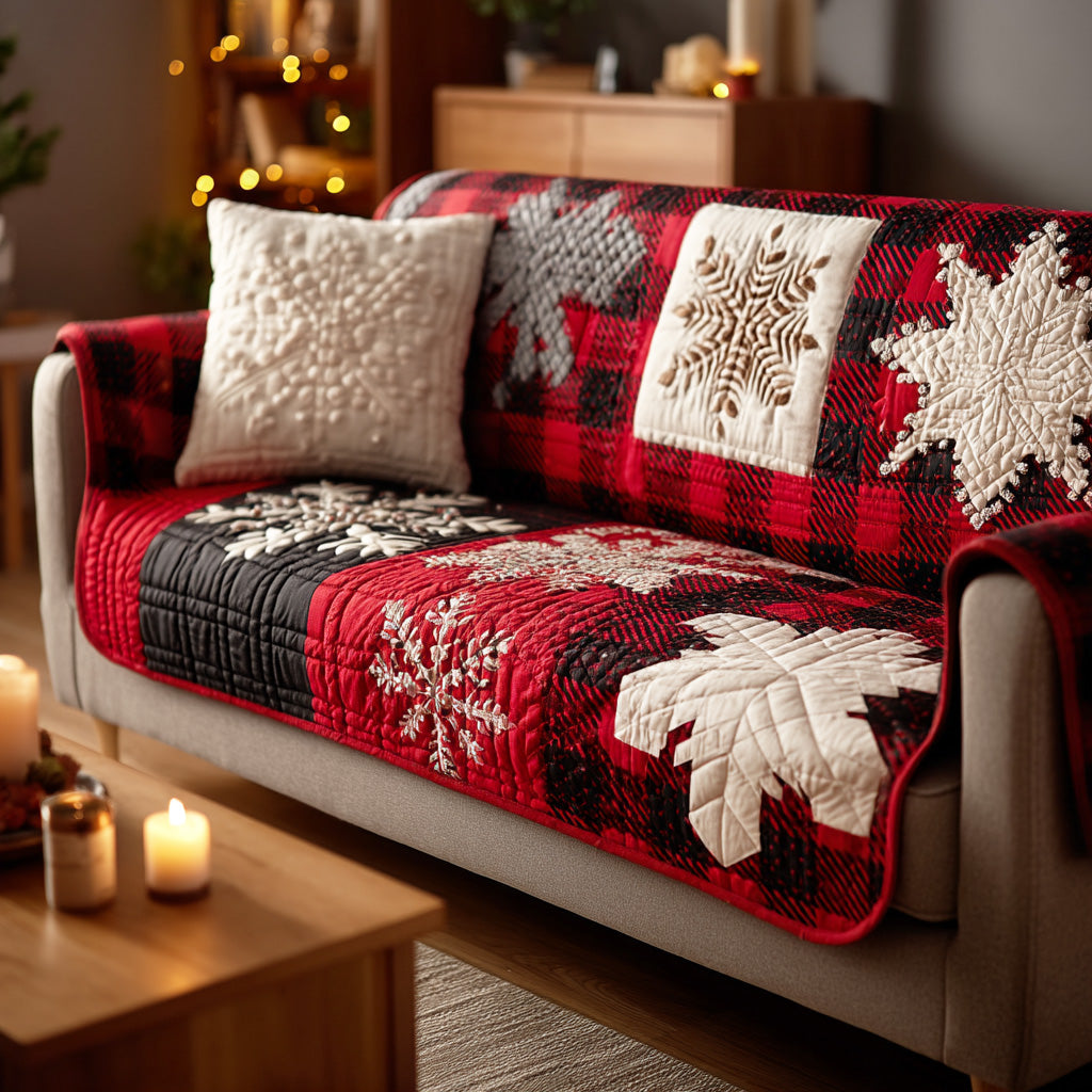 Snowflake Christmas Warmth Quilted Sofa Cover Santa Sofa Cover Xmas Gifts For Family