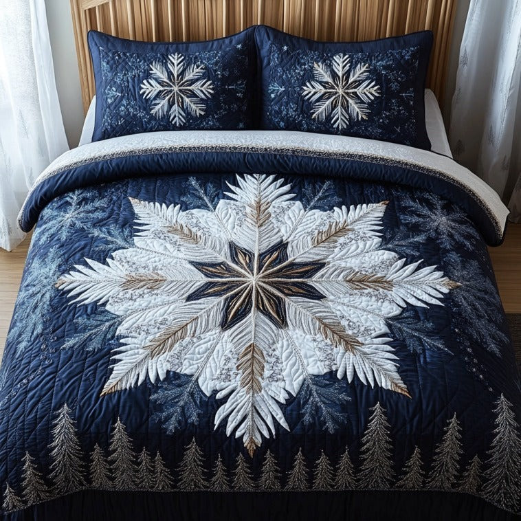 Snowflake Majestic Quilted Bedding Set Christmas Duvet Cover Set Gifts For Family