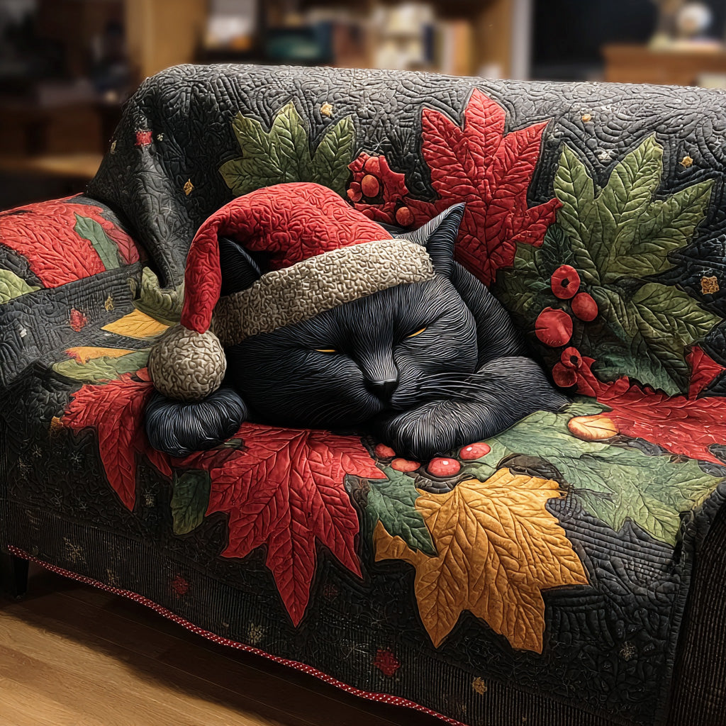 Snowlight Whiskers Quilted Sofa Cover Christmas Family Room Decor Xmas Gifts For Cat Lovers