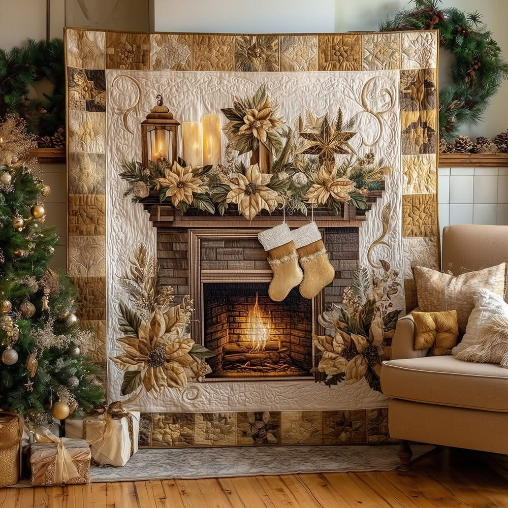 Snowlit Mantel Quilted Blanket Cozy Golden Christmas Gifts Ideas For Your Girlfriend