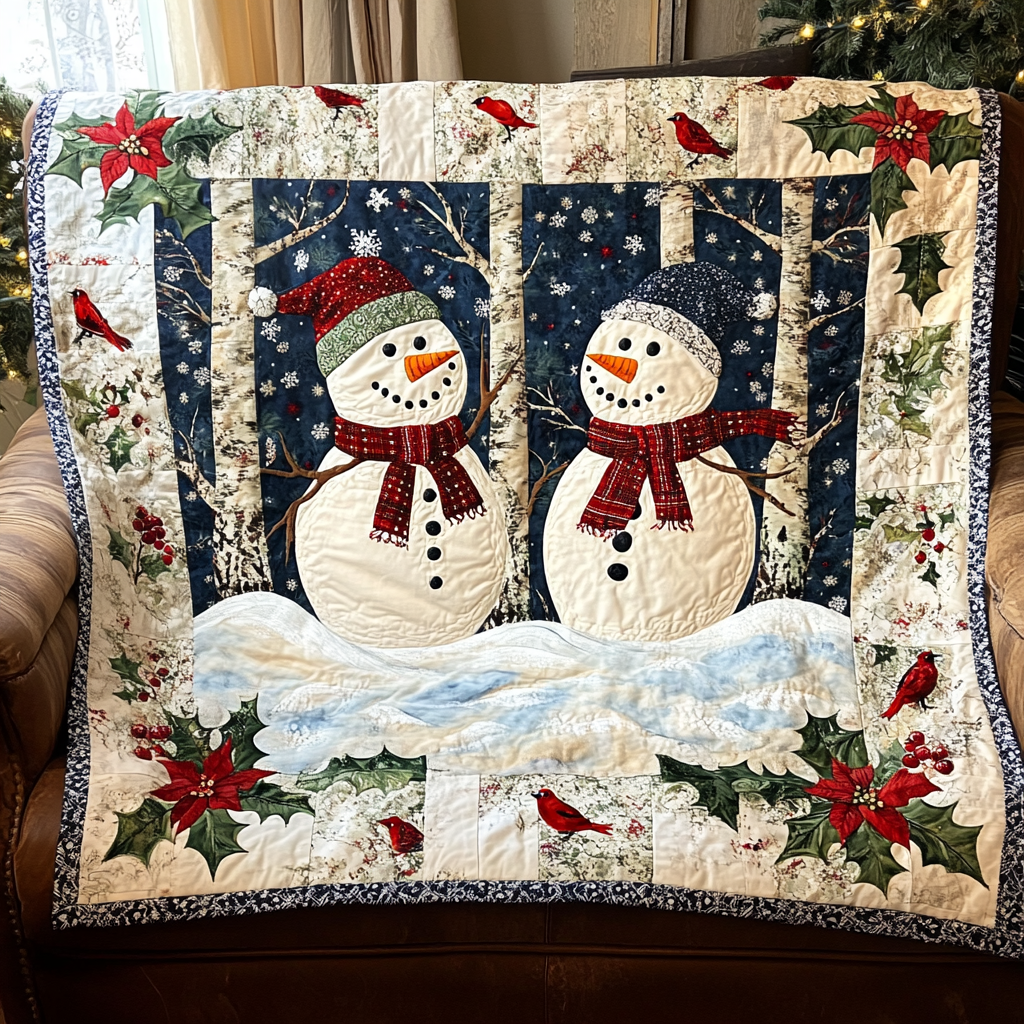 Snowman in Snowfall Quilted Blanket Bedroom Christmas Ideas Romantic Christmas Gifts