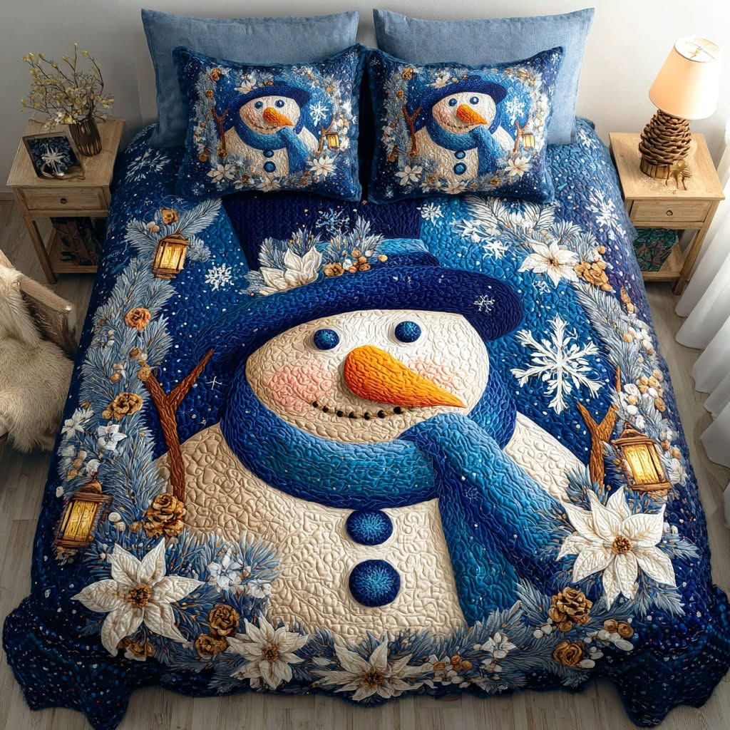 Snowman Quilted Bedding Set Beautiful Bedspread Set Gift For Snowman Lover Christmas