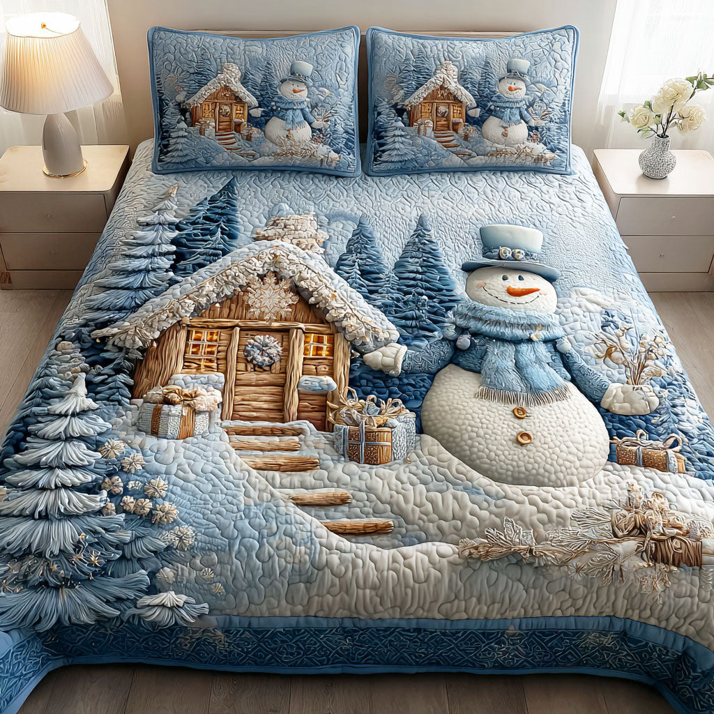 Snowmen Wonderland Quilted Bedding Set Winter Christmas Bedroom Decor Holiday Gift Ideas