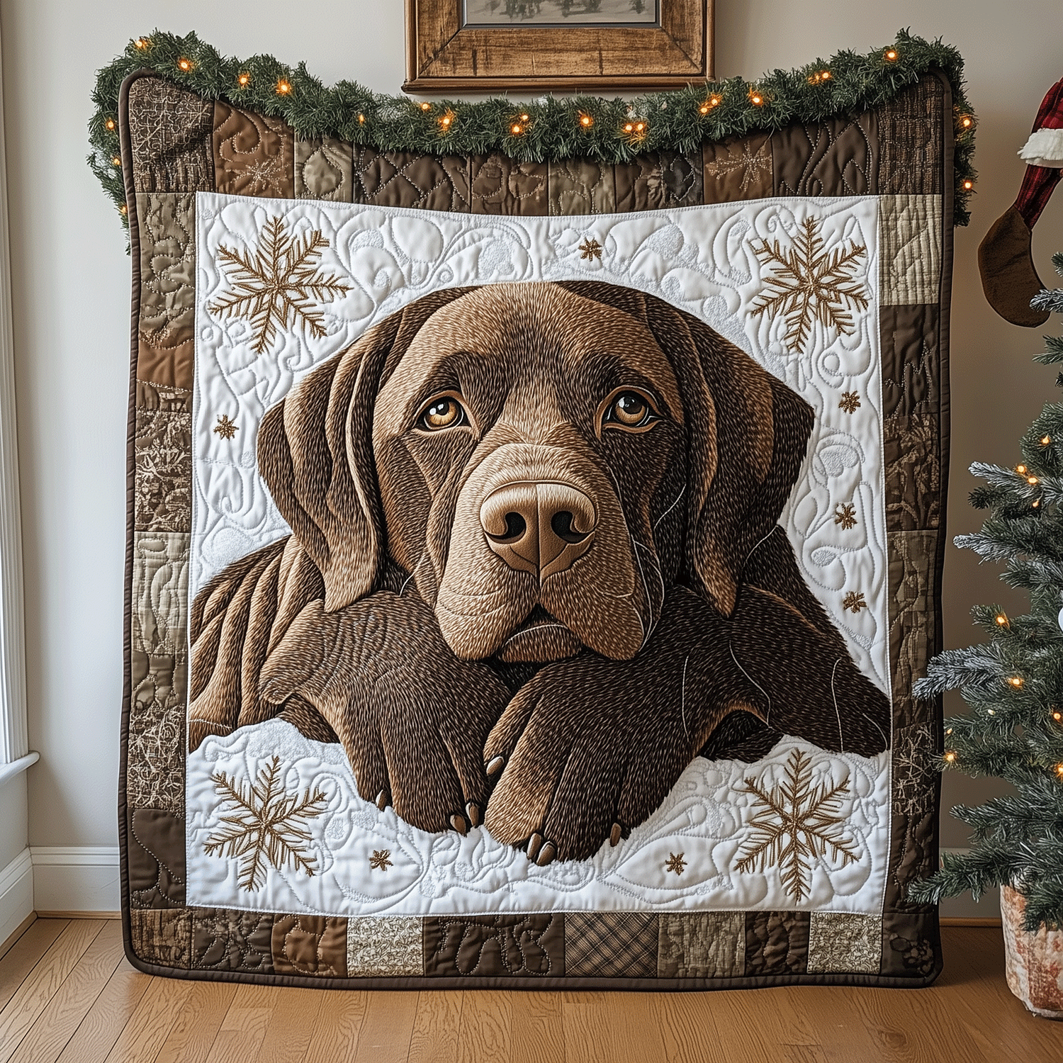 Snowy Chocolate Lab Quilted Blanket Bedroom Decor Ideas Labrador Presents