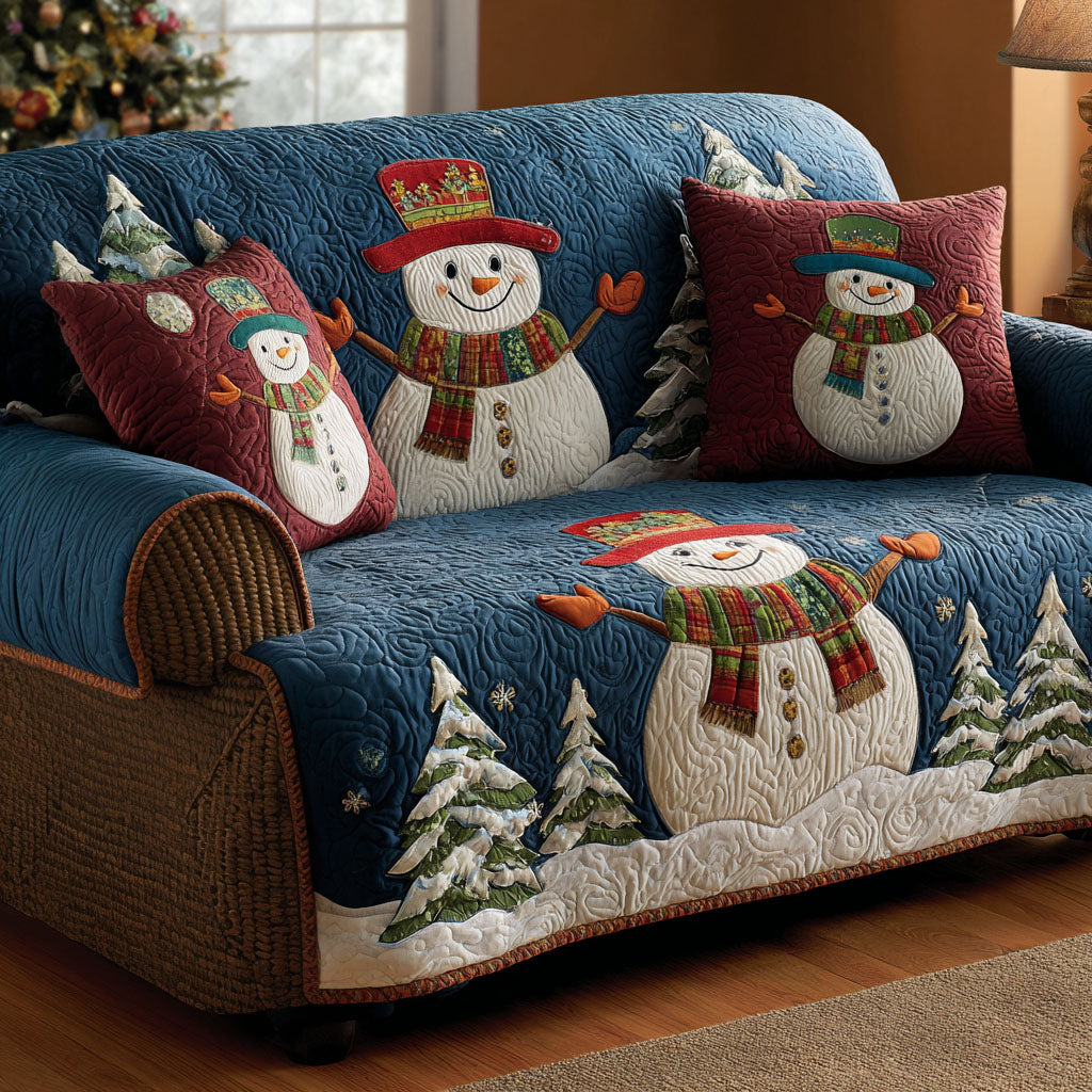 Snowy Delight Quilted Sofa Cover Sofa Protector Good Family Christmas Presents
