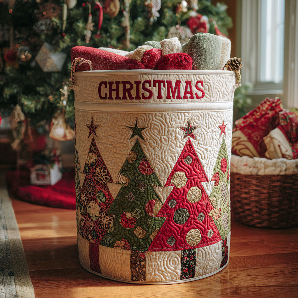 Snowy Eve Quilted Laundry Basket Practical Quilted Laundry Hamper Gift for Daily Use
