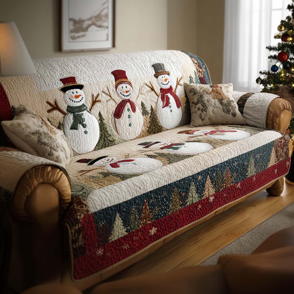 Snowy Friends Quilted Sofa Cover Sofa Protector Cover Unique Christmas Gifts