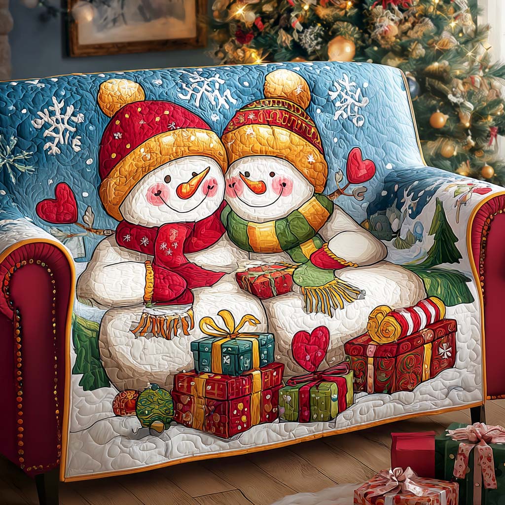 Snowy Heart Companions Quilted Sofa Cover Home Decor Christmas Gifts For Women