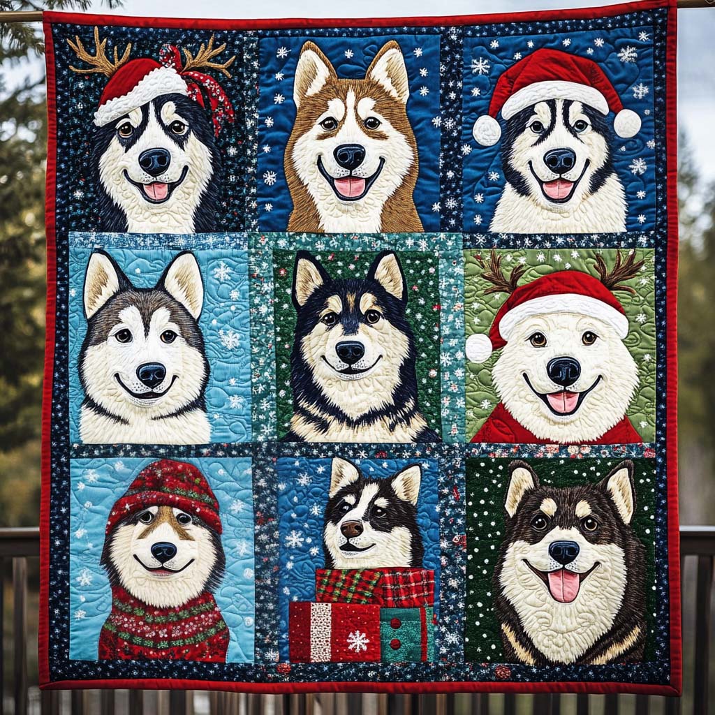 Snowy Husky Delight Quilted Blanket Aesthetic Christmas Decor For Bedroom Christmas Ideas For Mom