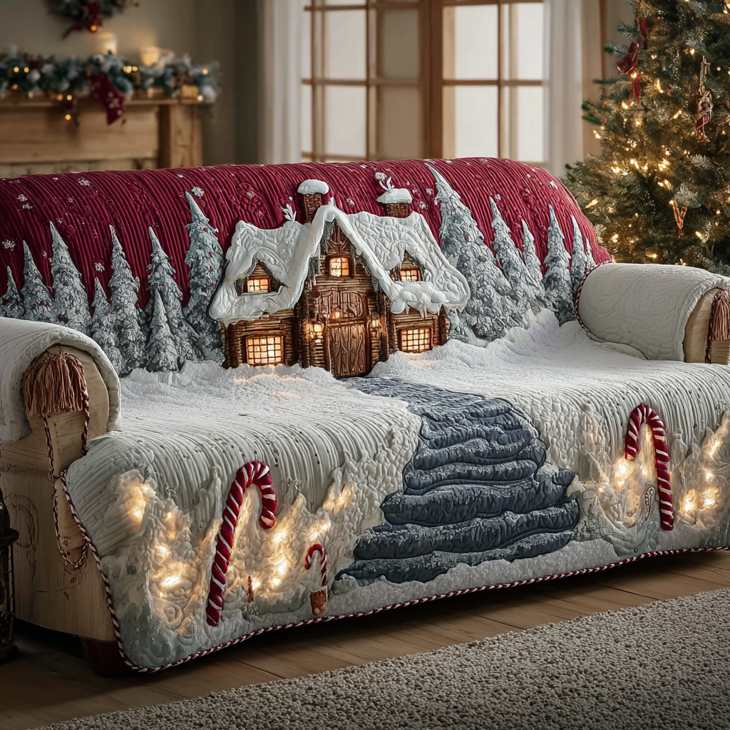 Snowy Lane Quilted Sofa Cover Sofa Protector Cover Christmas Gifts For Relatives