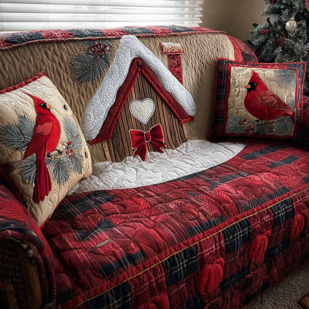 Snowy Nest Delight Quilted Sofa Cover Santa Sofa Cover Red Cardinal Gifts Ideas