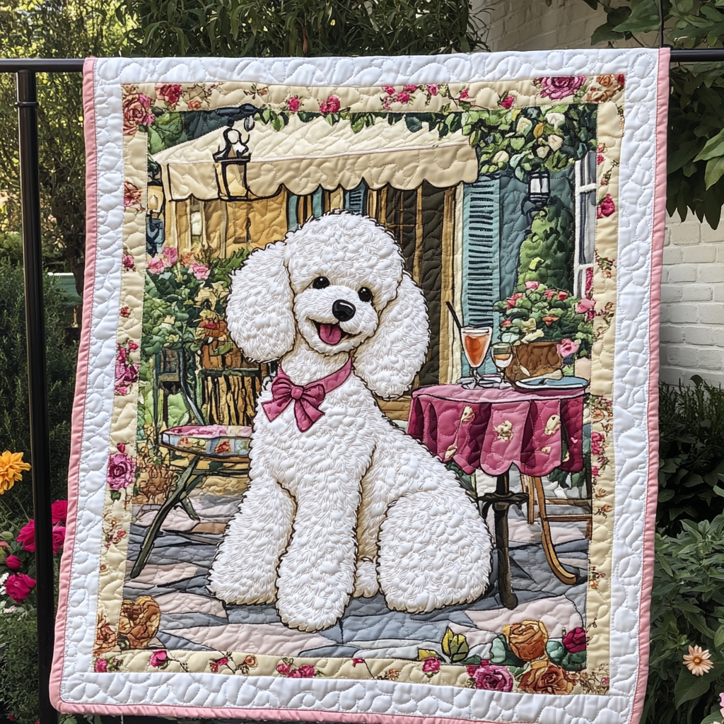 Snowy Poodle Delights Quilted Blanket Boho Bedroom Decor Dog Themed Gifts For Humans