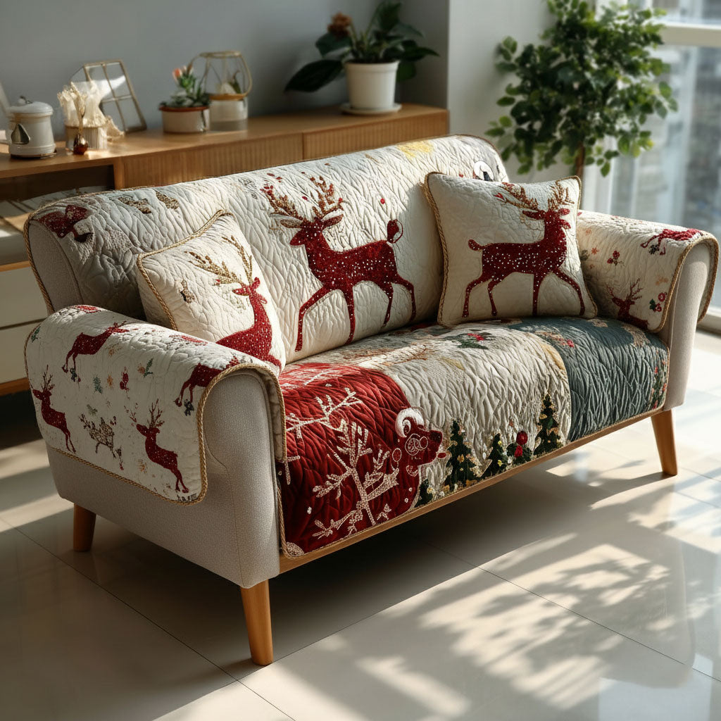 Snowy Reindeer Fantasy Quilted Sofa Cover Holiday Living Decorations Christmas Ideas For Wife
